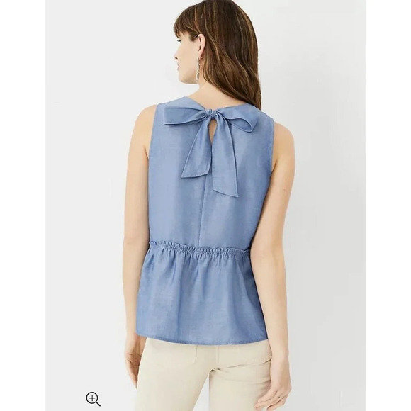 Ann Taylor New Petite Chambray Tie Back Peplum Shell Size Small #0863 - Picture 10 of 11